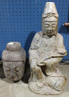 Appraisal: Chinese Stone Guanyin and Buddha Head lot of Chinese stone