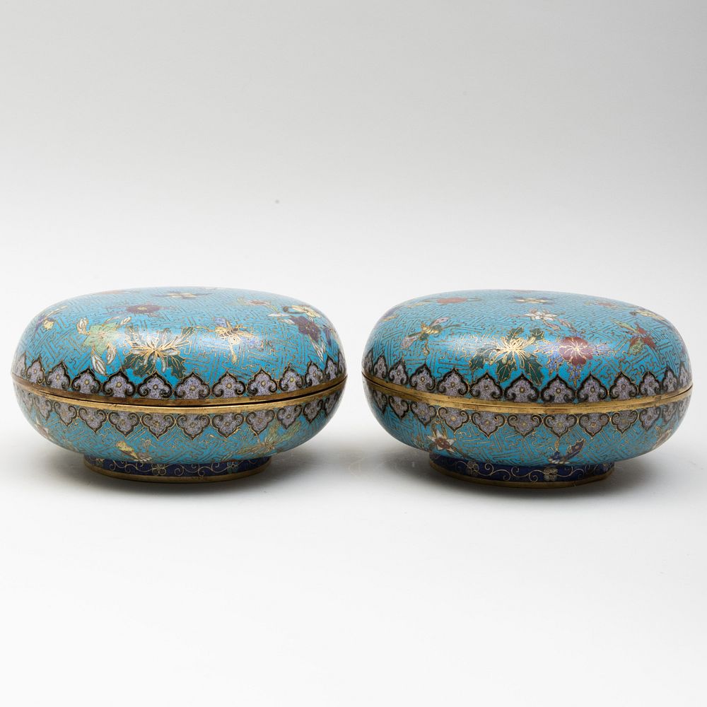 Appraisal: Pair of Chinese Cloisonne Circular Boxes and Covers in diam