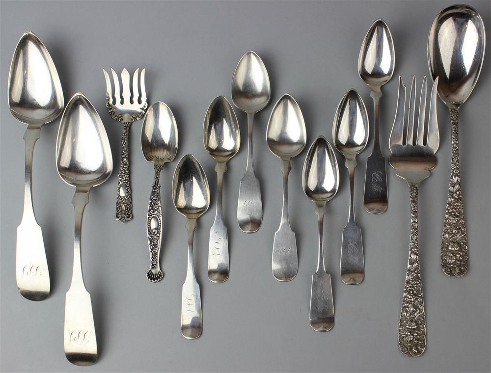 Appraisal: FOUR AMERICAN SILVER SERVING PIECES AND NINE COIN SPOONS including