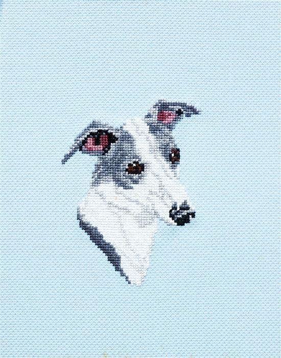 Appraisal: An Italian Greyhound Cross-Stitch x inches An Italian Greyhound Cross-Stitch