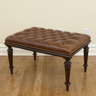 Appraisal: Ralph Lauren tufted leather top table Ralph Lauren tufted leather