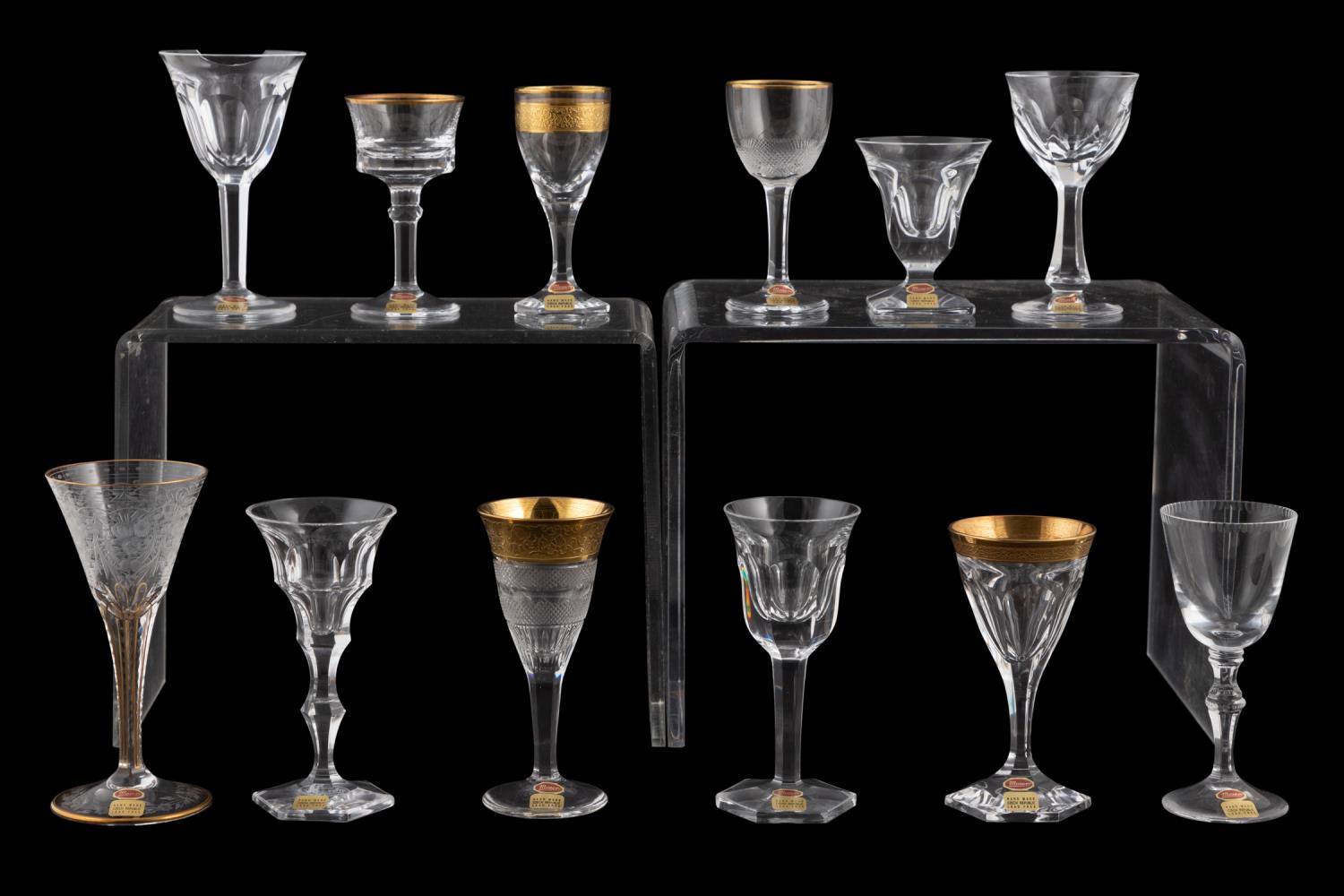 Appraisal: PCS CASED MOSER CRYSTAL CORDIAL GLASSES Twelve piece cased individual