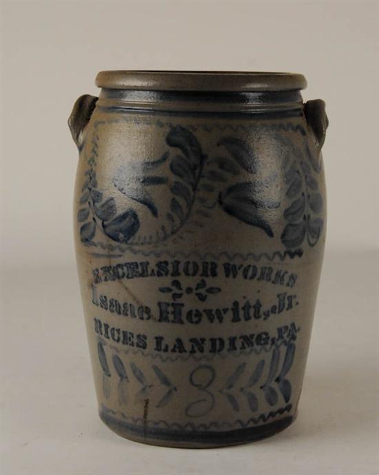 Appraisal: An Isaac Hewitt Cobalt Decorated Stoneware Crock a three gallon