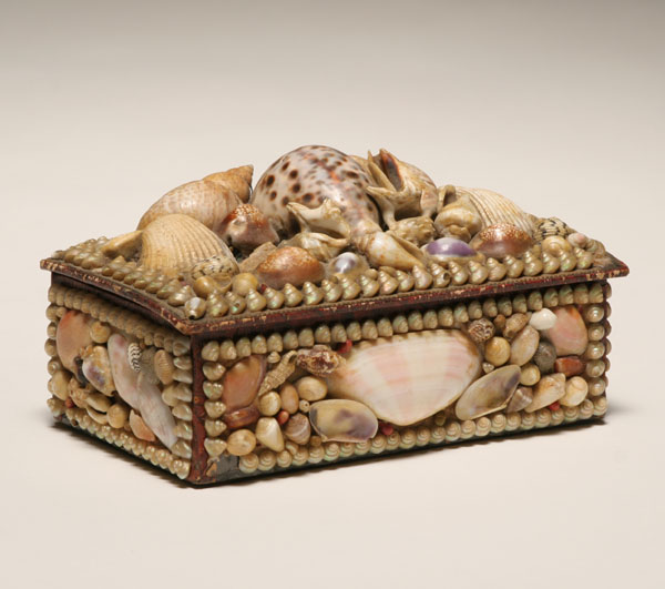 Appraisal: Victorian Seashell shell art jewelry box cowrie on lid pincushion