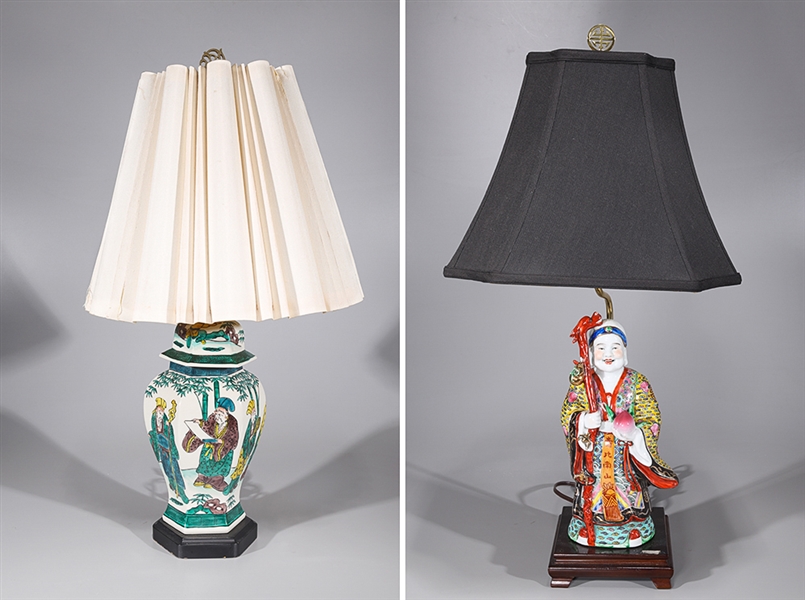 Appraisal: Two Chinese enameled porcelains mounted as lamps including standing figure