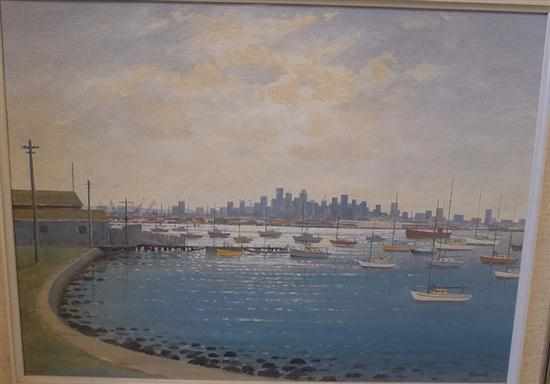 Appraisal: LESLIE SANDS THE CITY FROM WILLIAMSTOWN OIL ON CANVAS BOARD