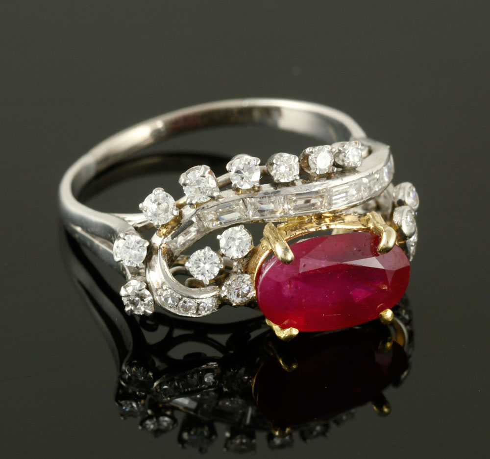 Appraisal: - K Two Tone Ruby and Diamond Ring Ladies' K