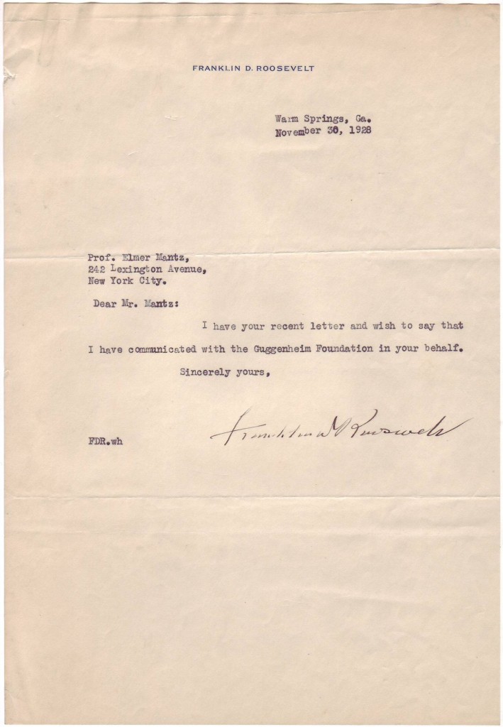 Appraisal: ROOSEVELT FRANKLIN D Typed Letter Signed to Elmer Mantz stating