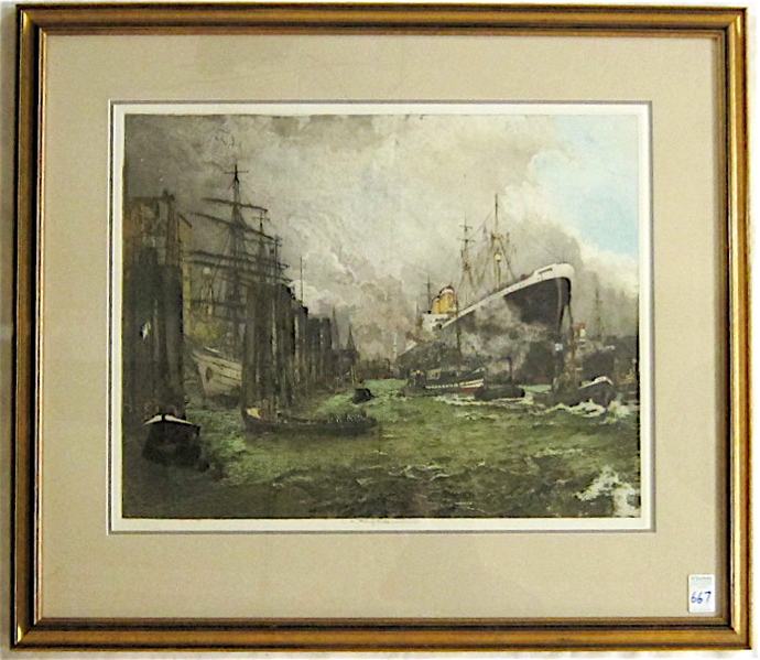 Appraisal: LUIGI KASIMIR ETCHING Austrian - Titled Hamburg Harbor Image measures