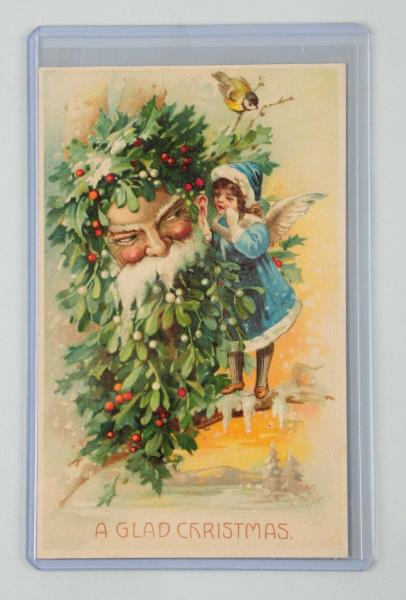 Appraisal: Fantasy Santa Postcard One mistletoe head with angel girl on