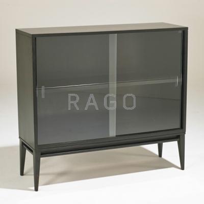 Appraisal: PAUL McCOBB WINCHENDON Bookcase USA s Ebonized wood glass Stamped