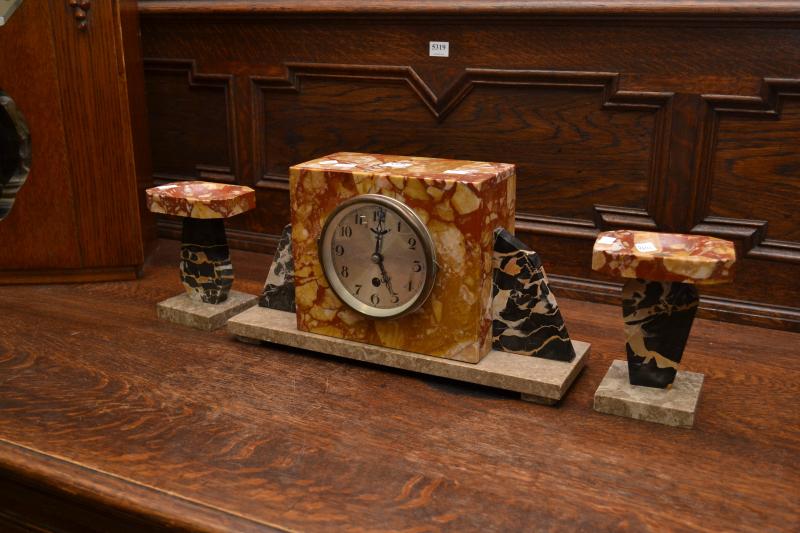 Appraisal: A FRENCH 'UCRA' ART DECO MARBLE CLOCK WITH GARNITURE A