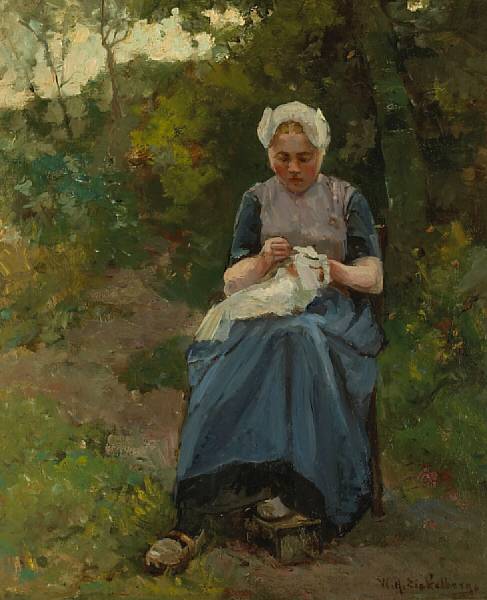 Appraisal: Willem Hendrick Eickelberg Dutch - A young woman sewing in