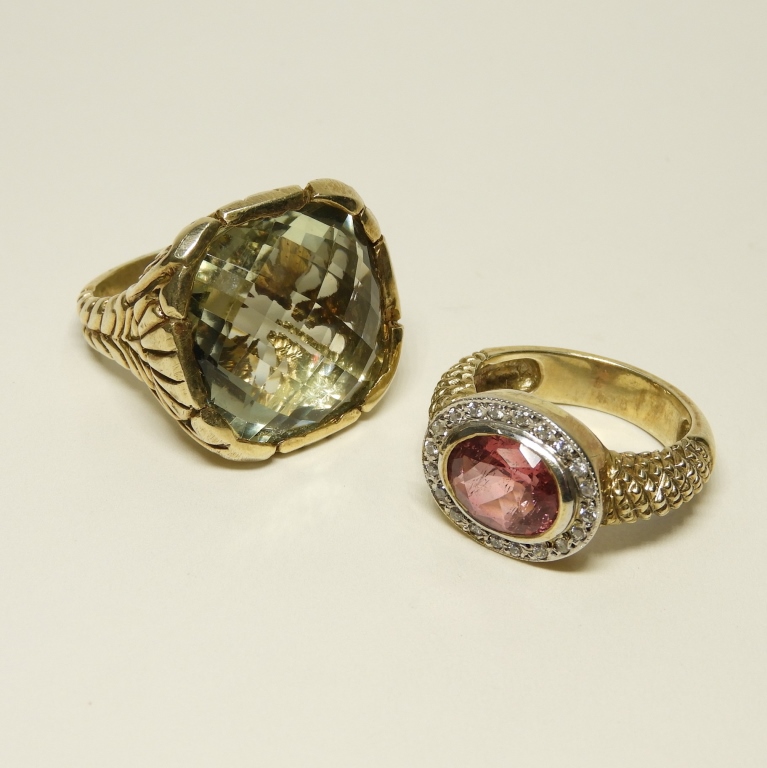 Appraisal: K GOLD STERLING TOURMALINE AMETHYST RINGS th CenturyTwo sterling silver