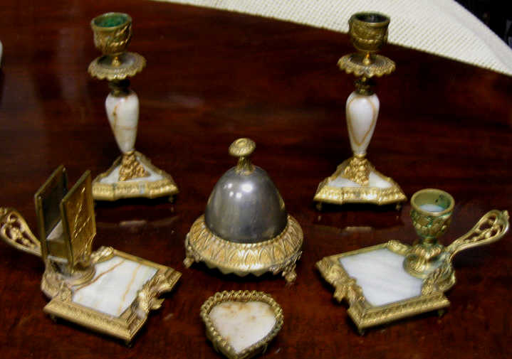 Appraisal: SIX PIECE CONTINENTAL GILT METAL AND ONYX DESK SET Consisting