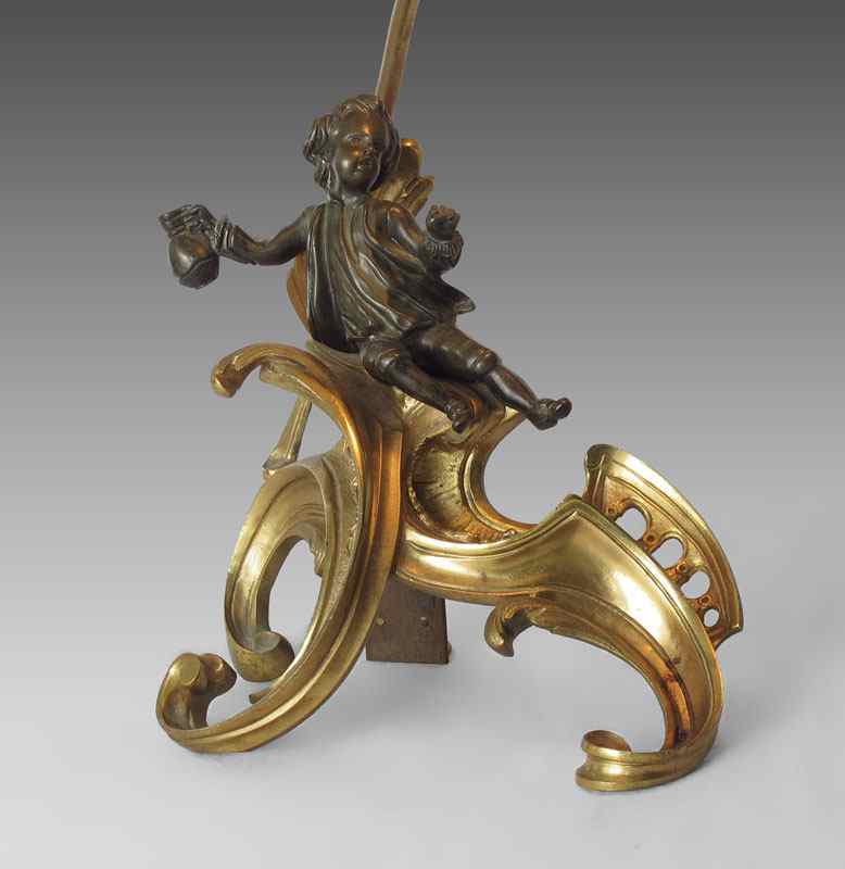 Appraisal: BRONZE FIGURAL CHILD LAMP Bronze andiron converted to lamp featuring