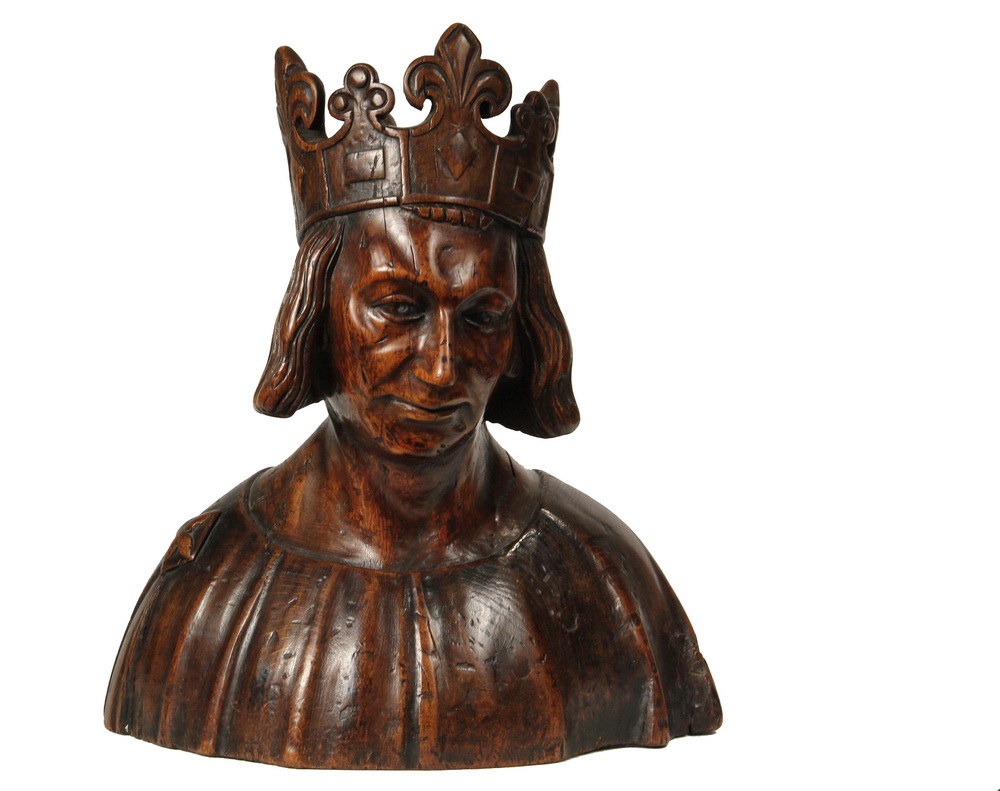 Appraisal: ROYAL PORTRAIT SCULPTURE - Carved Wood Bust of King Philip