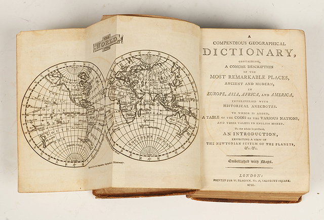 Appraisal: A COMPENDIOUS Geographical Dictionary Peacock London mo folding Frontis map