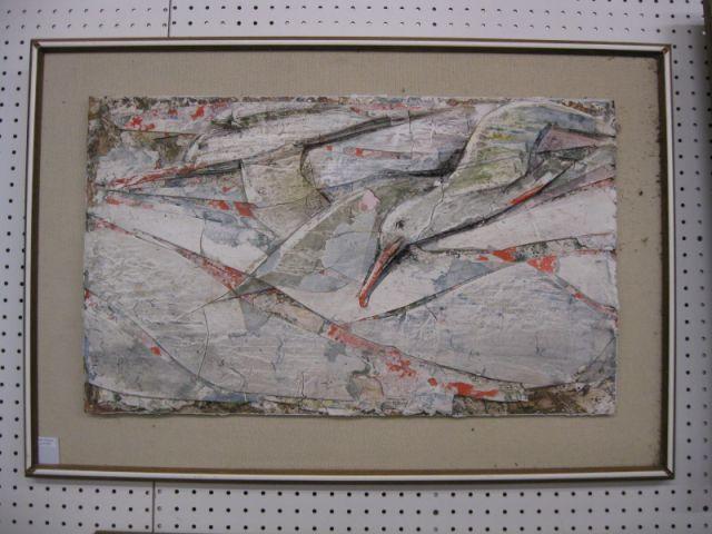 Appraisal: Ljubo Biro Artwork Seagulls in Flight mixed media bas-relief x