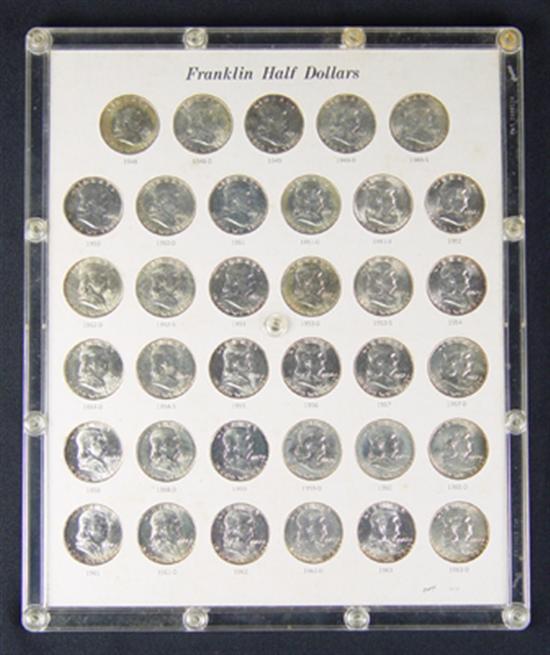 Appraisal: Attractive Franklin Half Dollar Complete Set Housed in capital holder