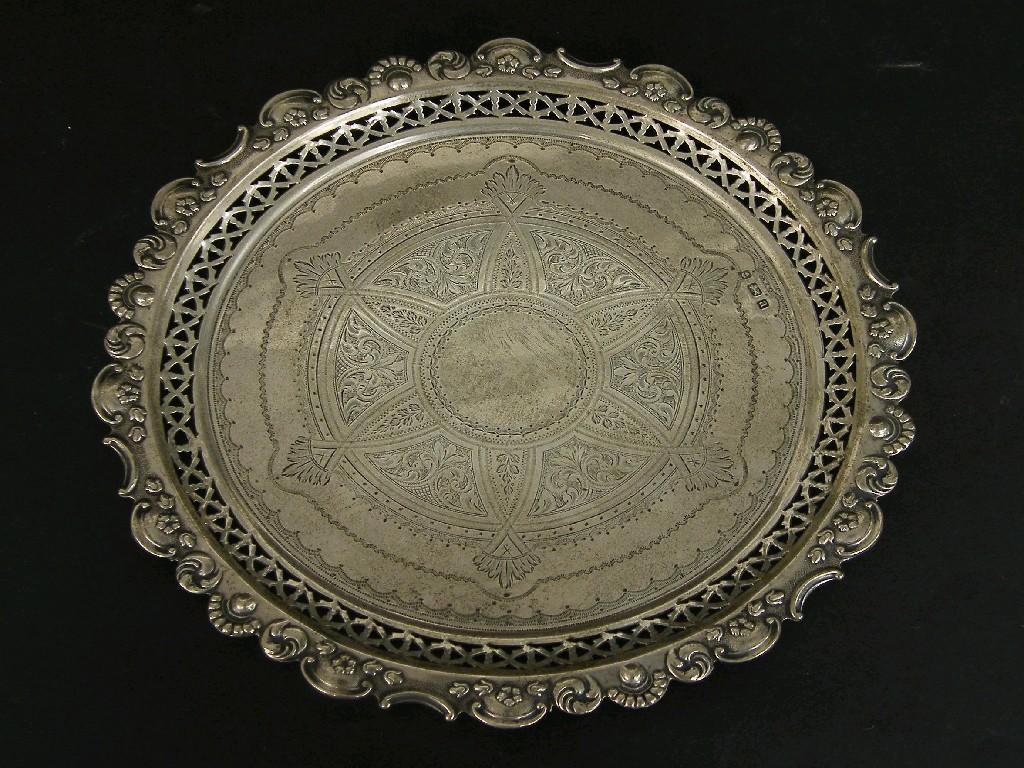 Appraisal: Arts Crafts silver waiter centrally engraved with geometric medallion with