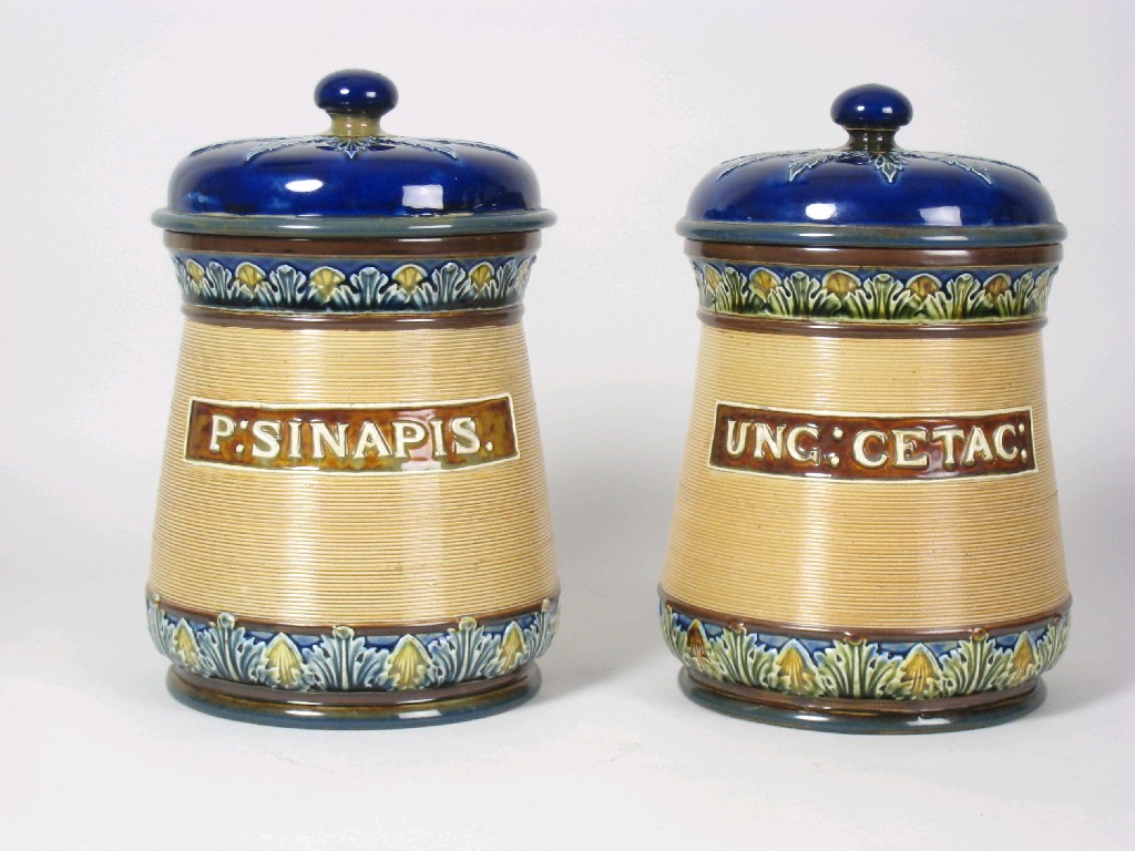 Appraisal: Pair of Doulton Lambeth Drug Jars Covers and Liners titled