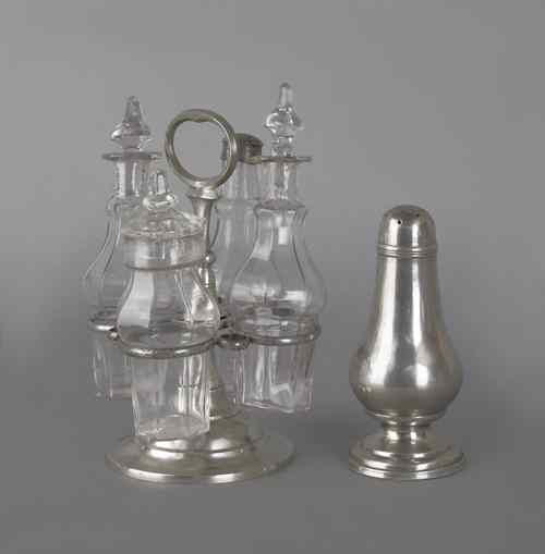 Appraisal: Beverly Massachusetts pewter cruet set ca bearing the touch of