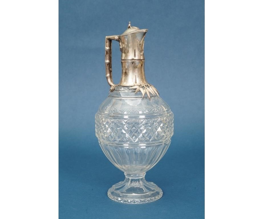 Appraisal: Crystal claret jug with silver lid and handle h x