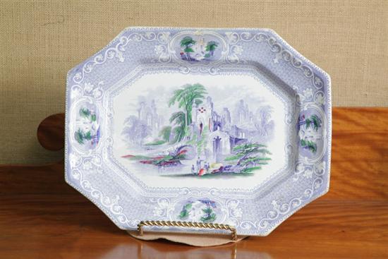 Appraisal: THREE-COLOR TRANSFER DECORATED PLATTER Illustrating a picturesque landscape with a