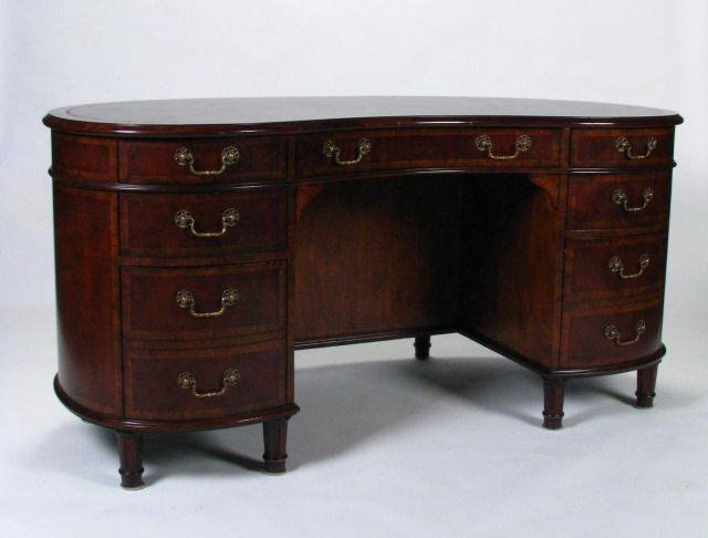 Appraisal: Vintage Banded Mahogany Kidney Desk with leather insert top seven