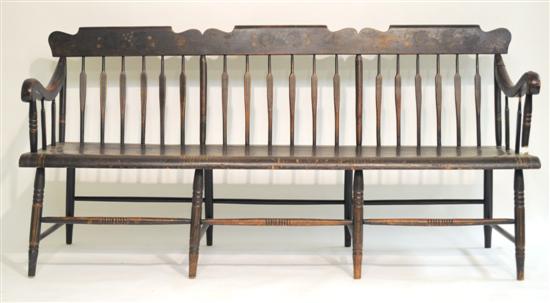 Appraisal: Windsor bench ' wide shaped crest early painted finish with