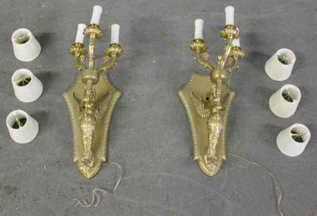 Appraisal: Pair of Figural Brass Three Light Sconces Three lights being