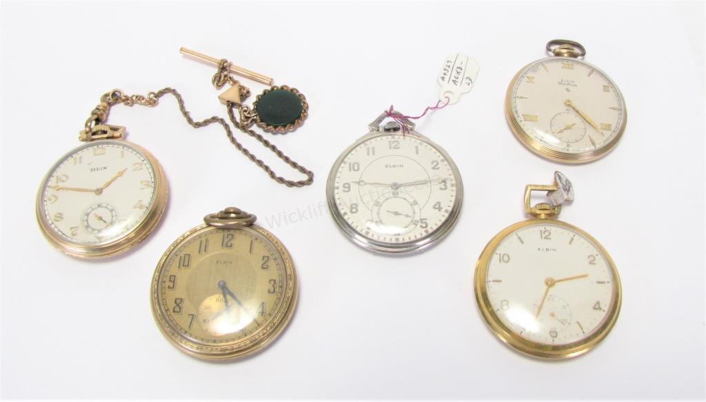 Appraisal: Five open face Elgin pocket watches including running grade s