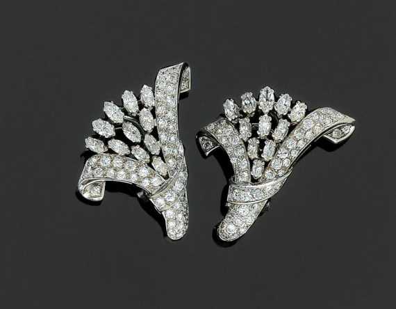 Appraisal: DIAMOND CLIP EARRINGS G BELIN ca White gold Elegant fan-shaped