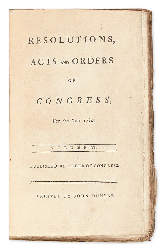 Appraisal: AMERICAN REVOLUTION-- Resolutions Acts and Orders of Congress for the