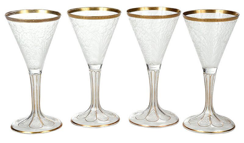 Appraisal: Pieces Engraved Bohemian Style Stemware Continental th century possibly Moser