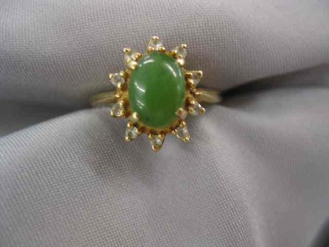 Appraisal: Jade Diamond Ring cabachon stone surrounded by diamonds in k