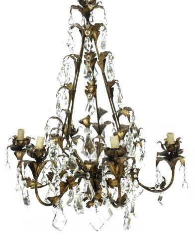 Appraisal: Italian gilt metal and crystal six-light chandelier th c having