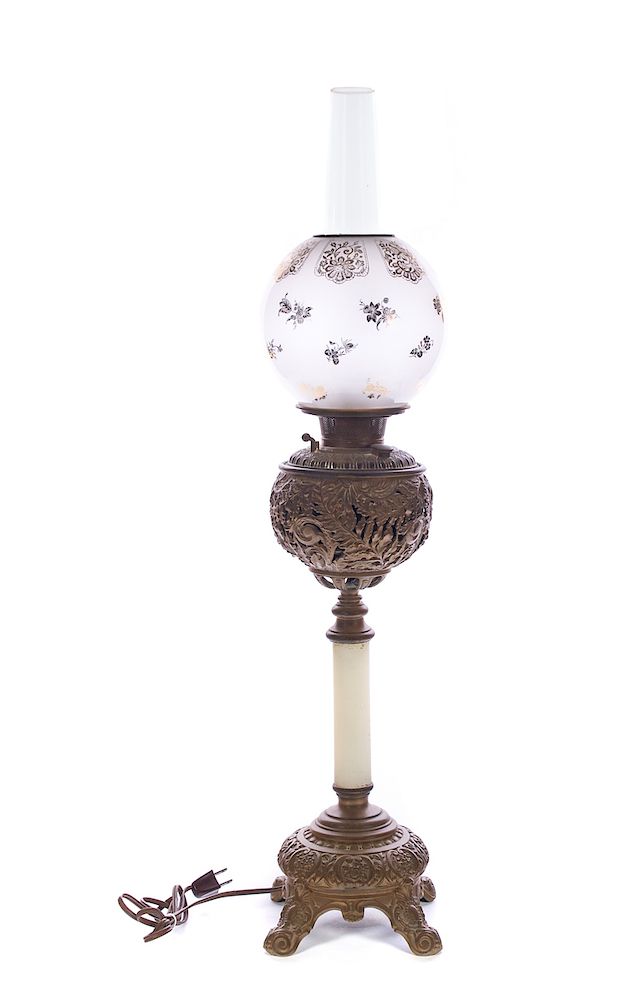 Appraisal: Brass Onyx GWTW Banquet Lamp Good condition with normal wear