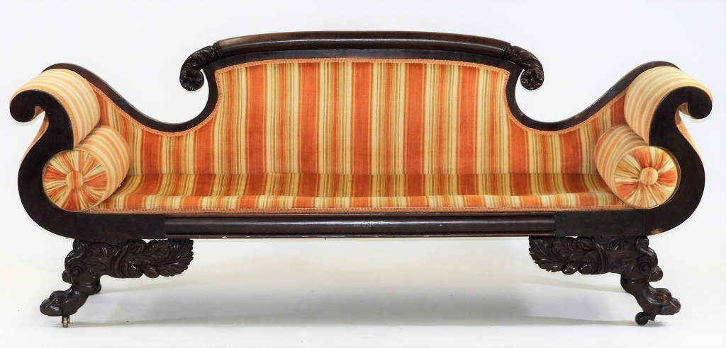 Appraisal: NEW YORK FEDERAL FLAME MAHOGANY PAW FOOT SOFA New York