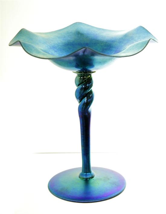 Appraisal: STEUBEN ART GLASS COMPOTE Blue Aurene compote with ruffled bowl