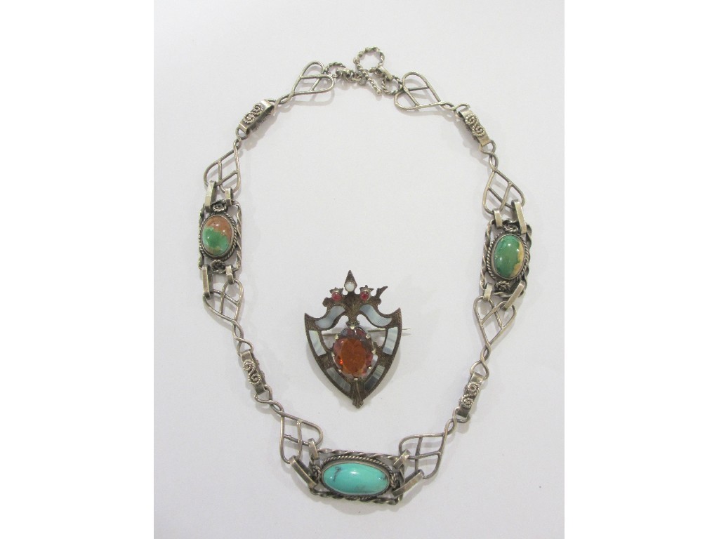 Appraisal: Lot comprising a stone set silver necklace and a Scottish