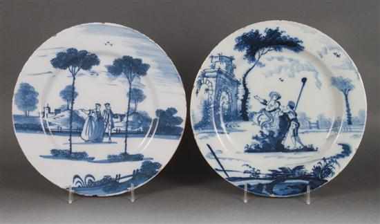 Appraisal: Two Liverpool Delftware blue and white plates circa courting couple