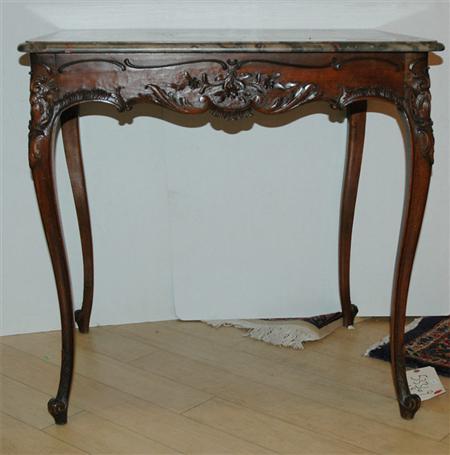 Appraisal: Louis XV Style Marble Top Carved Beechwood Side Table Estimate