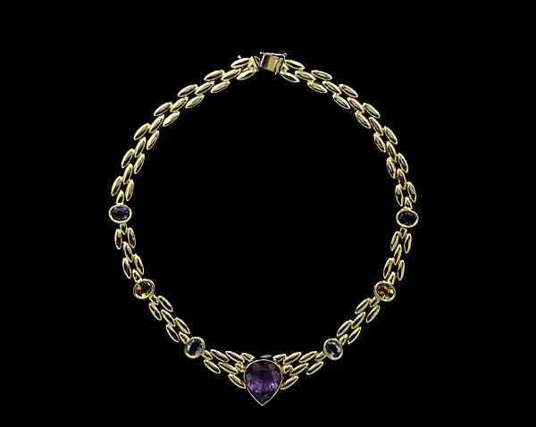 Appraisal: k Aquamarine Topaz and Amethyst Necklace k gold link necklace