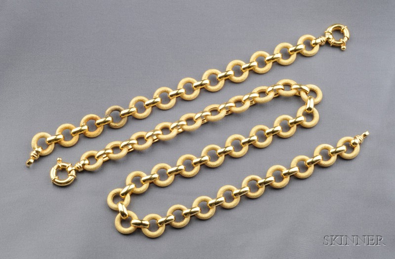 Appraisal: kt Gold Necklace and Bracelet composed of circular textured links