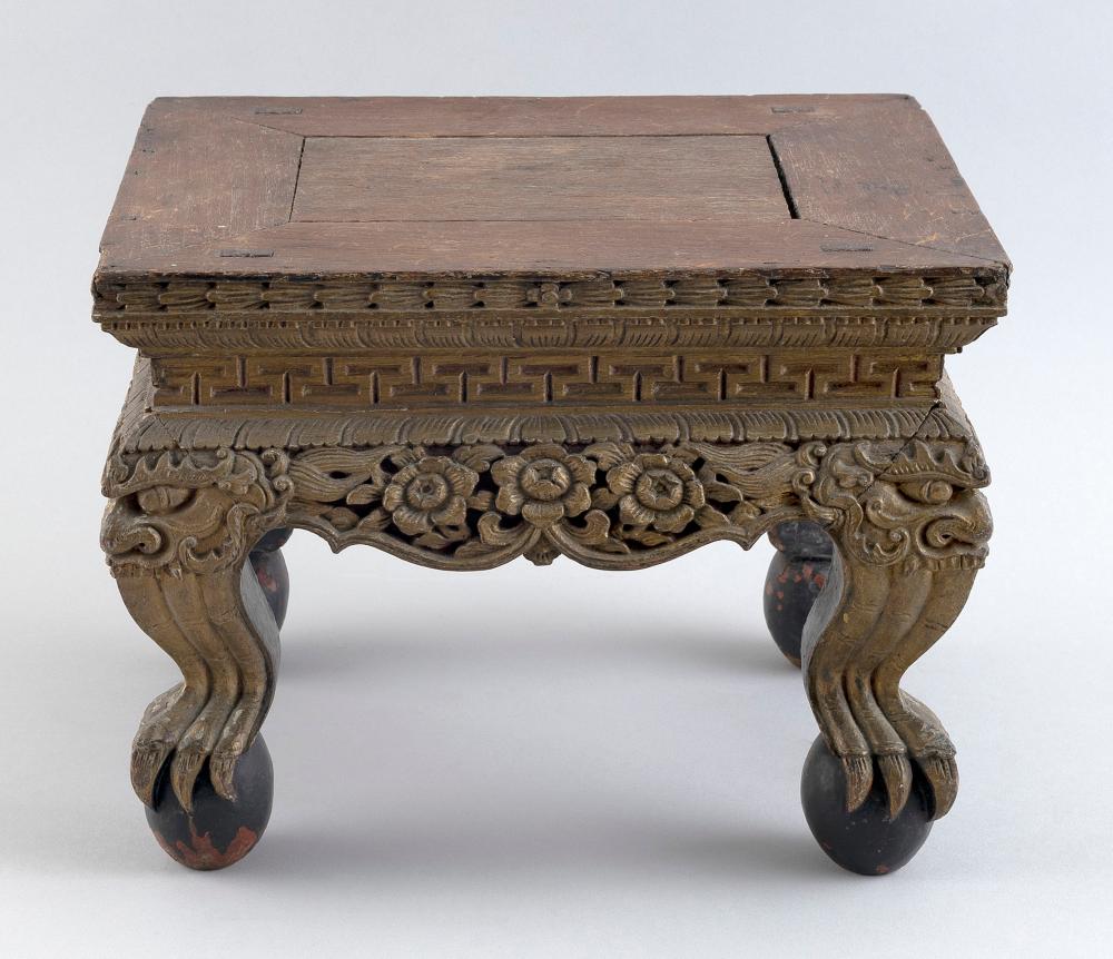 Appraisal: CHINESE CARVED WOOD LOW STOOL OR ALTAR STAND EARLY TH