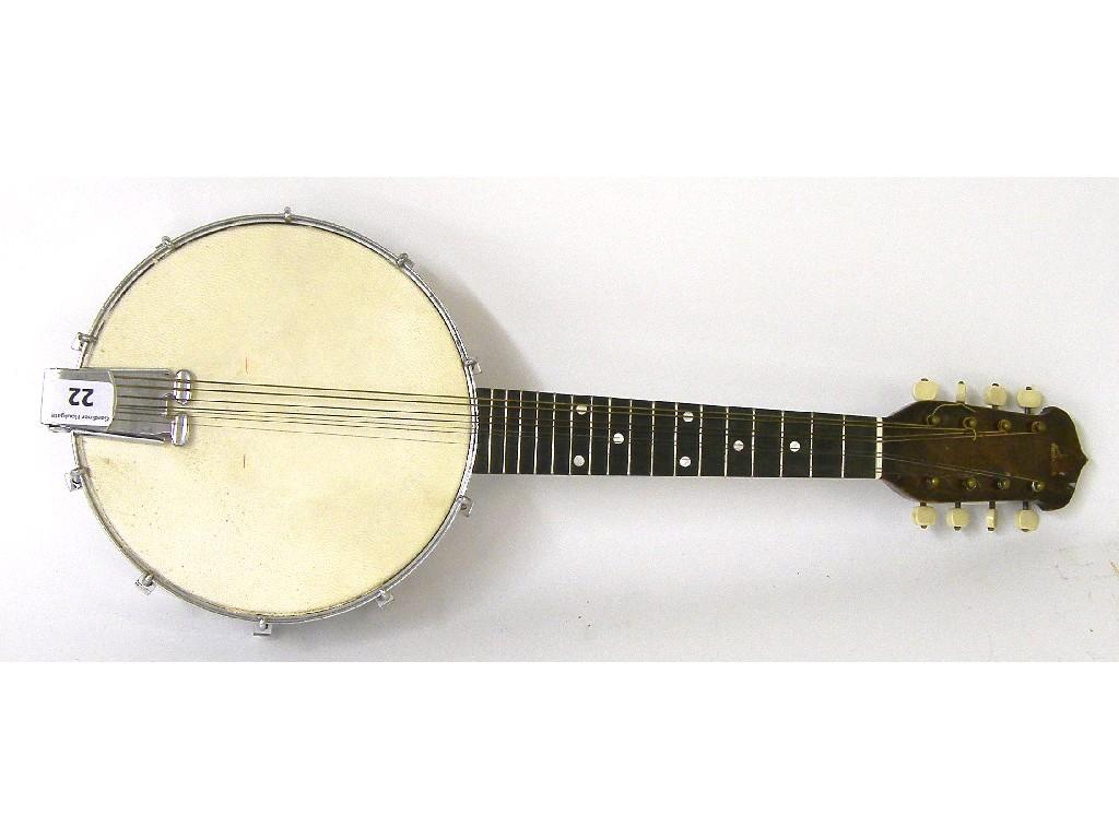 Appraisal: British Made' banjo mandolin with foliate engraved aluminium back the