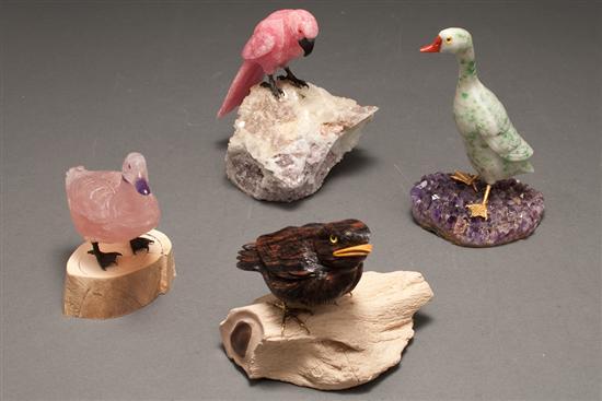 Appraisal: Carved quartz duck carved hardstone parrot carved hardstone goose and