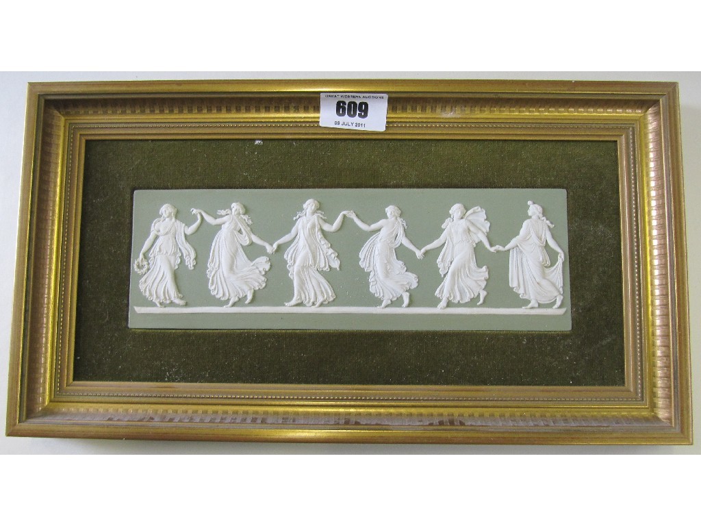 Appraisal: Wedgwood green Jasperware framed plaque 'Dancing Hours '